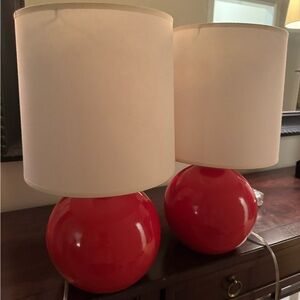Pair of Candy Apple Red Land of Nod ceramic lamps—excellent condition